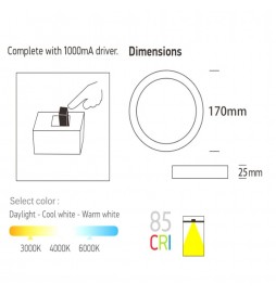 Kreisförmige Deckenfläche Silber Rahmen 15W LED - CCT