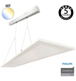 LED-Pendelpaneel - 40W- Doppeltes Licht - 120X20 - Weißer Rahmen - CCT