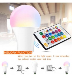 Bombilla LED RGB 10W 270º E27 con Mando a Distancia